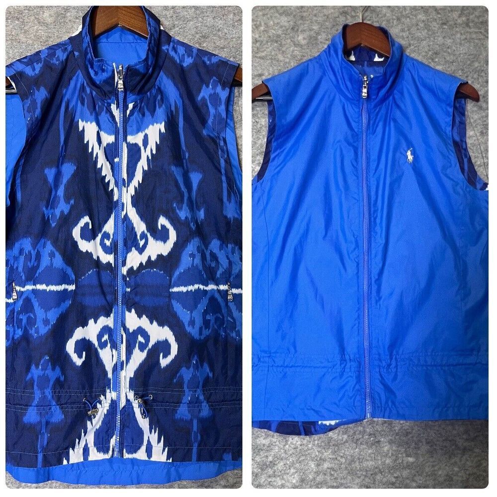 Ralph Lauren Blue Reversible Sleeveless Zip Vest with Navy Pattern
